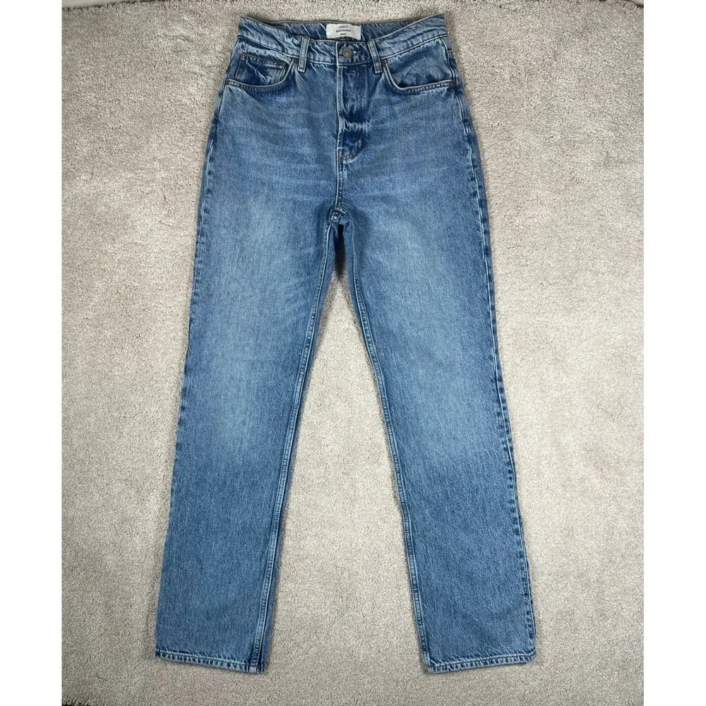 Reformation Camille Rowe Mid Rise Relaxed Straight Jeans Blue 26 Medium Wash